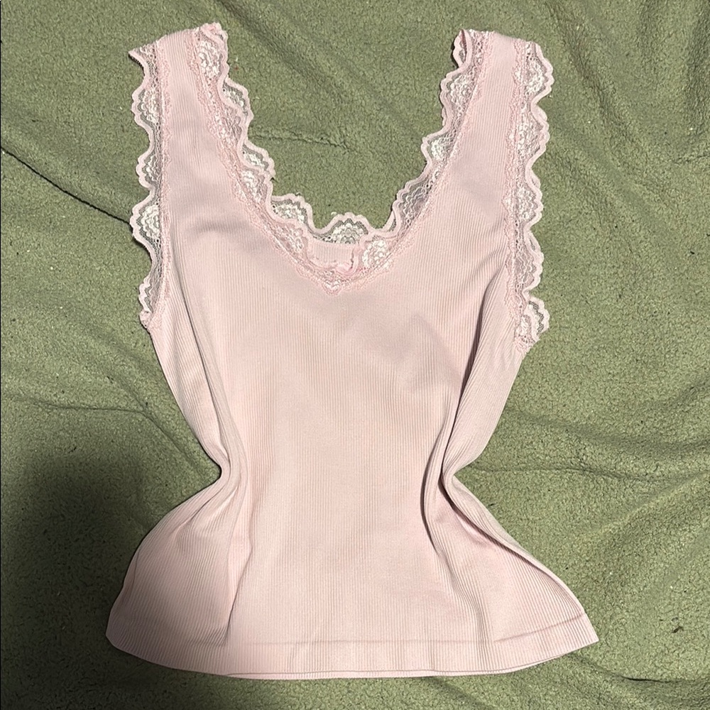 Lace Trim Pink Tank Top